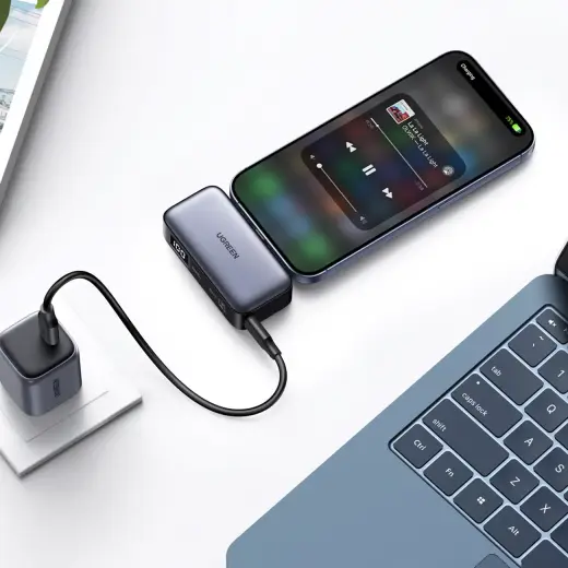 Ugreen PB503 5000mAh внешний аккумулятор (powerbank) с портом Тип C и интегрированным коннектором Тип C - серый Фото num