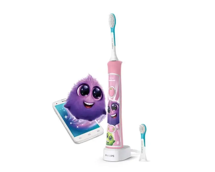 Sonicare zobu birste bērniem ar bluetooth un 8 maināmiem  dizainiem, rozā