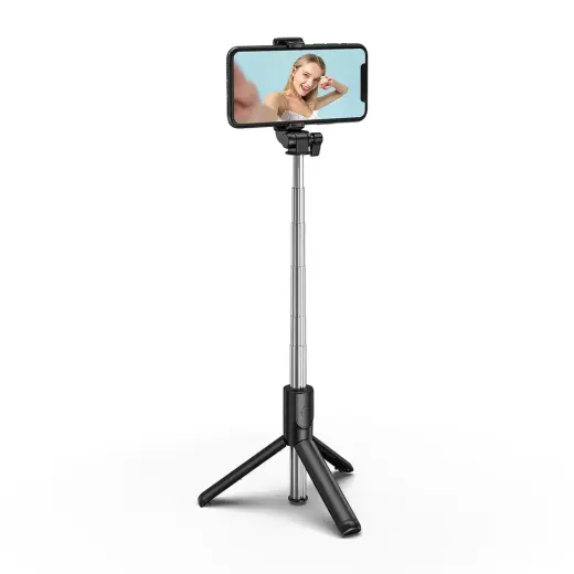 Selfie stick WHS1Y telescopic tripod 1m with phone holder - black Фото num