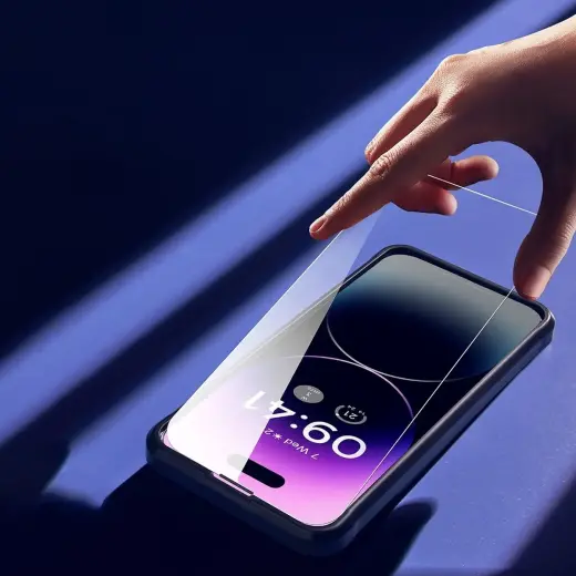 Baseus Full Screen защитное стекло для телефона iPhone 14 Pro с фильтром от синего света и динамиком 0.3 мм + рамкой для установки Фото num