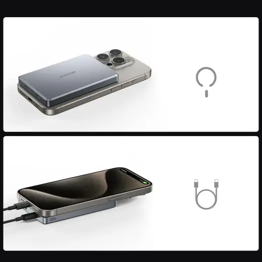 Joyroom JR-PBM08 Pro ārējais akumulators (powerbank) | 10000 mAh | 20W | Lightning, USB-C, Bezvadu, MagSafe | pelēks Foto 13