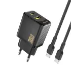 Dudao A27TCEU PD 30W GaN USB-A USB-C Wall Charger with USB-C Cable - Black Foto 1
