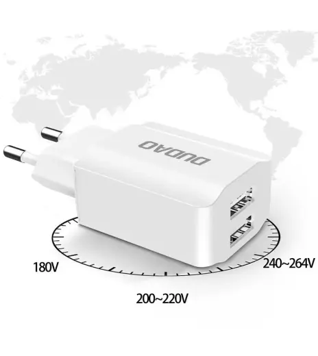 Dudao 2x USB mājas USB ceļojuma ES adapteris sienas lādētājs 5V|2.4A + Lightning kabelis balts (A2EU + Lightning balts) Foto 7