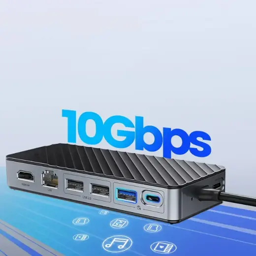 Orico OM28PR-G2 USB-C Docking Station with M.2 Drive Slot + 1 x USB-A 3.2 + 1x USB-C 3.2 + 2x USB-A 2.0 + 1x HDMI + 1x Ethernet - Black Foto 6