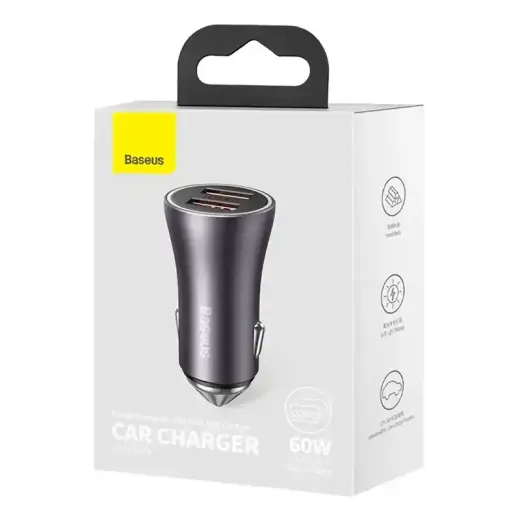 Baseus Golden Contactor Max car charger, 2x USB, 60W (gray) Foto 6