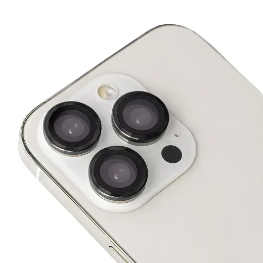 Set of lens glasses for iPhone 15 Pro / 15 Pro Max black frame (3pcs)