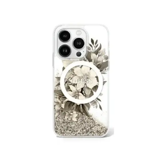 Guess GUHMP16LLFMWTE iPhone 16 Pro 6.3" beżowy|beige hardcase Liquid Glitter Flower MagSafe Фото num