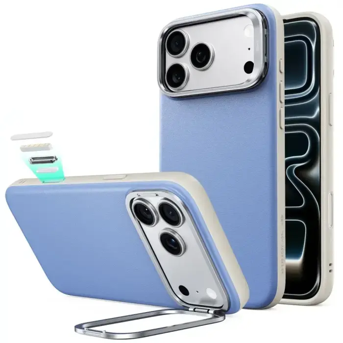 ESR Leather Kickstand maciņš ar statīvu un MagSafe atbalstu telefonam iPhone 17 Pro Max | iPhone 18 Pro Max zils