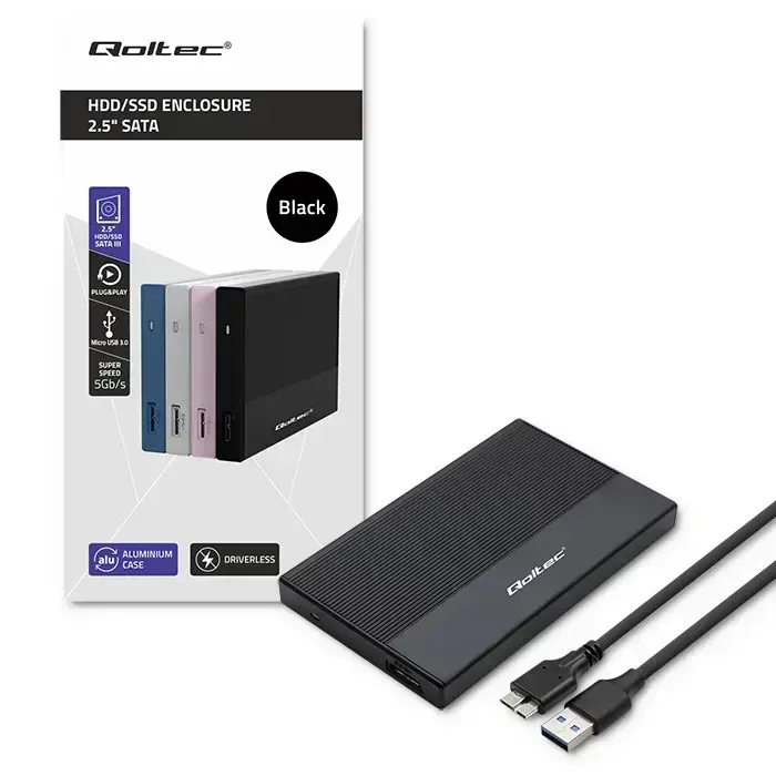 Qoltec Aluminium Enclosure | SSD HDD 2.5'' drive | SATA | USB 3.0 | Super speed 5Gb/s | 2TB | Black Foto 7