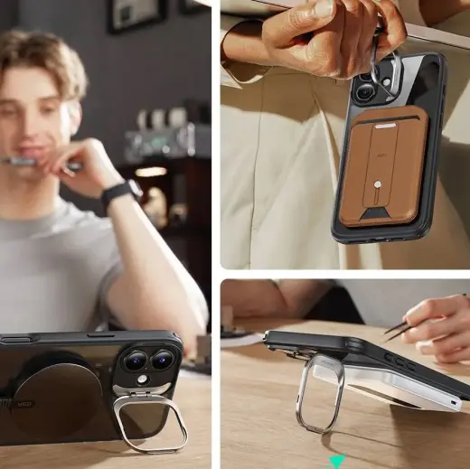 ESR Classic Hybrid Kickstand HaloLock MagSafe защитное стекло для iPhone 16 Plus Clear|Black Фото num