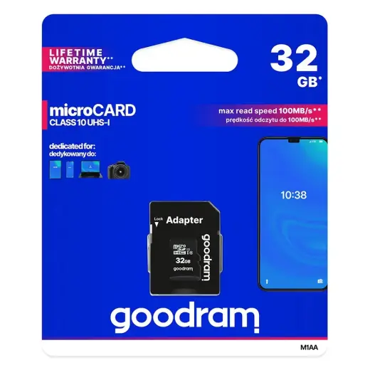 GOODRAM Memory MicroSD Card - 32GB with adapter UHS I CLASS 10 100MB/s Фото num