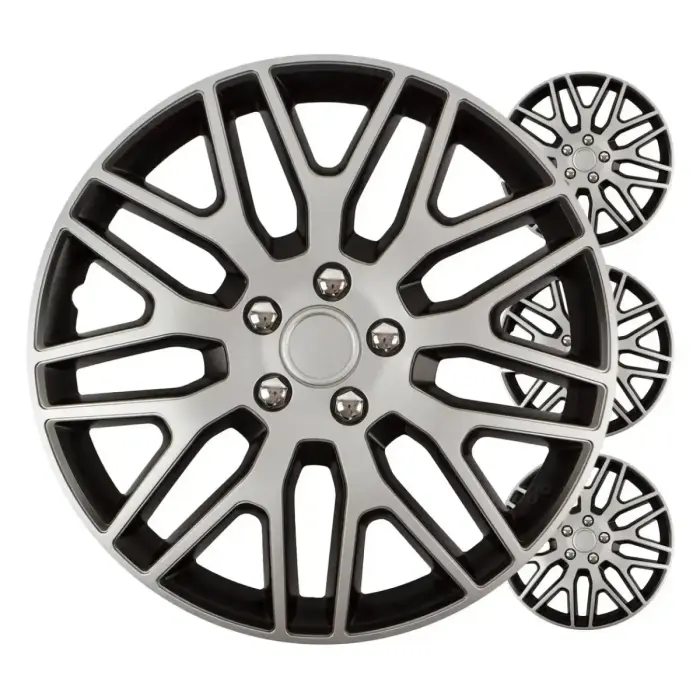 Riteņu dekoratīvo vāku komplekts Dakar 15", melns ar sudrabu, 4 gab., COLOR BOX