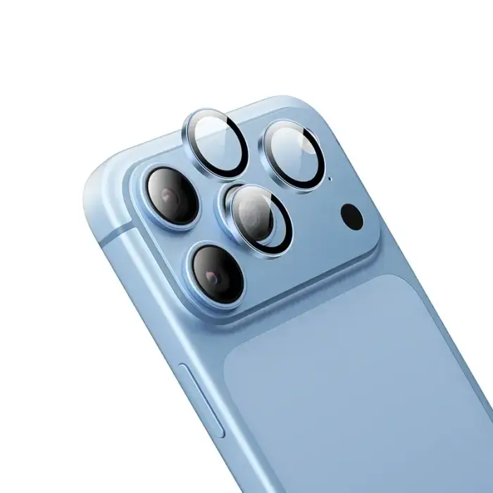 Borofone Tempered glass BF14 3D Metal Frame camera lens for Iphone 18 Pro/18 Pro Max light blue
