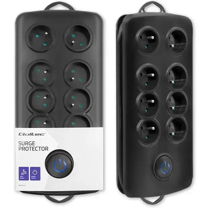 Qoltec Surge protector | 8 sockets | 2.5m | Black