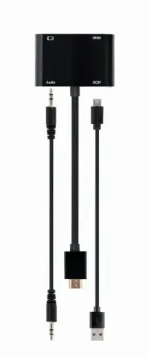 HDMI male to HDMI female + VGA female adapter with audio and extra power port