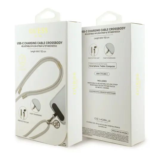 Guess Crossbody Strap 4G Charm whit Charging Cable USB-C|USB-C Beige Foto 3