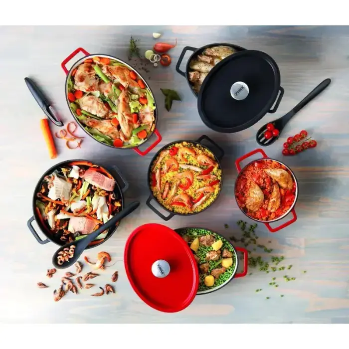 Чугунная кастрюля Pyrex 3,8 л овальная 29x21 см красная Фото num