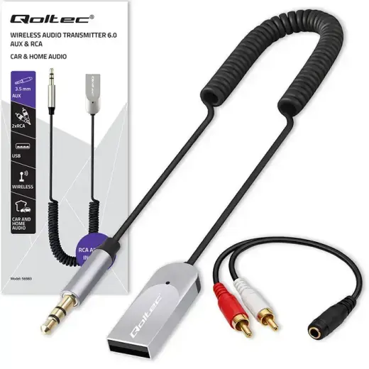 Qoltec Wireless Audio Receiver Adapter HiFi Home&Car | Bluetooth 6.0 | 2 x RCA | 1 x AUX 3.5mm | USB | Microphone Foto 17