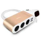 Car Cigarette Lighter Socket Splitter B08 - 3 sockets + 2xUSB - 3,1A 120W with display and cable gold Foto 1