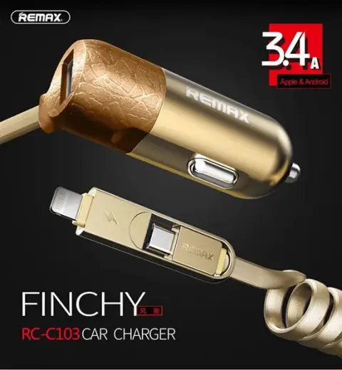 Зарядка для автомобиля REMAX Finchy RCC-103 | 17W | USB-A, Lightning, MicroUSB | с кабелем Lightning + MicroUSB в комплекте | серебристая Фото num