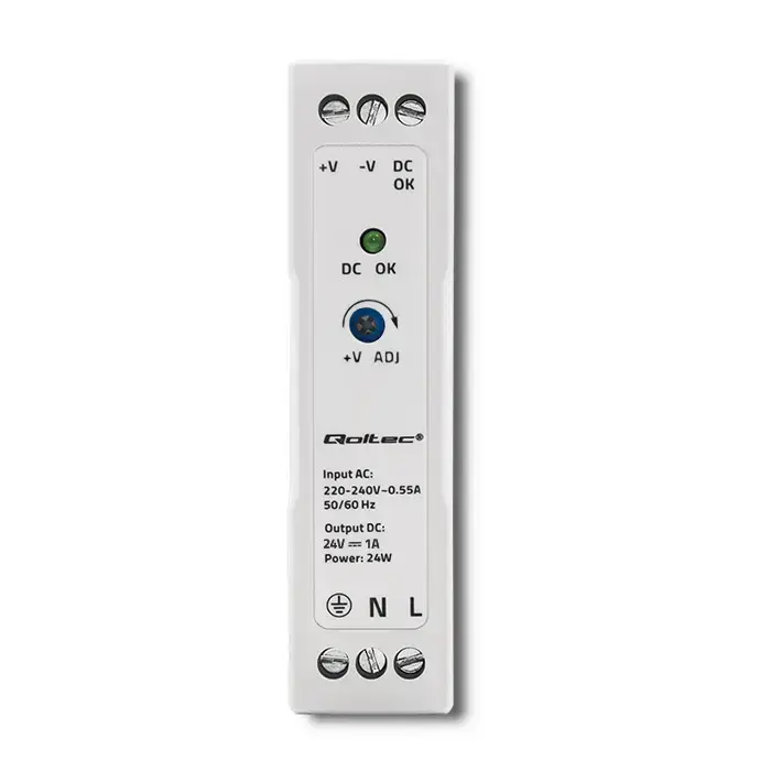 Qoltec DIN rail power supply | 24W | 24V | 1A | White | Slim Foto 5