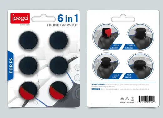 iPega P5006 Silicone Thumb Caps for PS5 6pcs Black/Red Foto 4