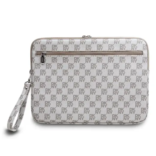 DKNY PU Leather Checkered Pattern and Stripe Laptop Sleeve 13|14" Beige Фото num