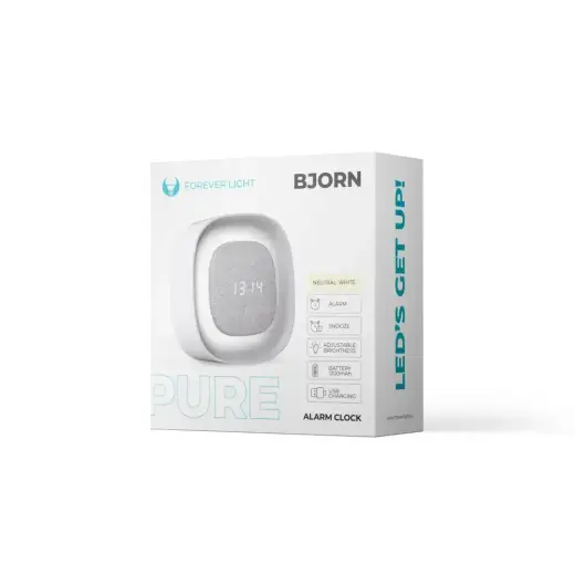 Alarm clock with Night Light LED PURE FNL-03 BJORN white square Forever Light Photo