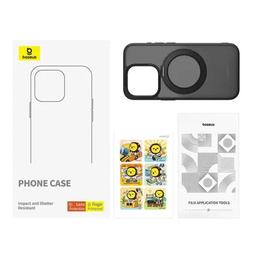 Phone Case Baseus SkyRing Magnetic with Stand for iP 13 Pro + tempered-glass and cleaning kit (black) Foto 2