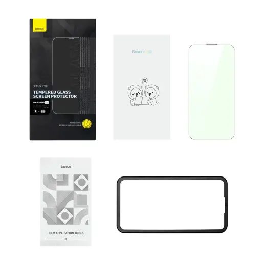 Baseus Full Screen защитное стекло для телефона iPhone 14 Pro с фильтром от синего света и динамиком 0.3 мм + рамкой для установки Фото num