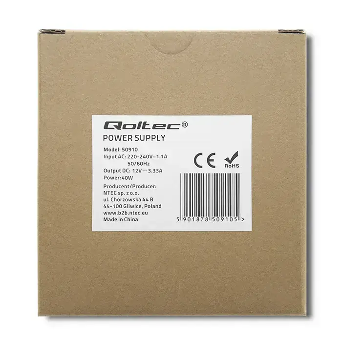 Qoltec DIN rail power supply | 40W | 12V | 3.33A | White | Slim Foto 6
