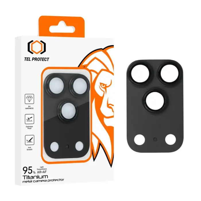 Tel Protect 95% AR+AF Full Metal kameras aizsargstikls telefonam iPhone 18 Pro Max melns