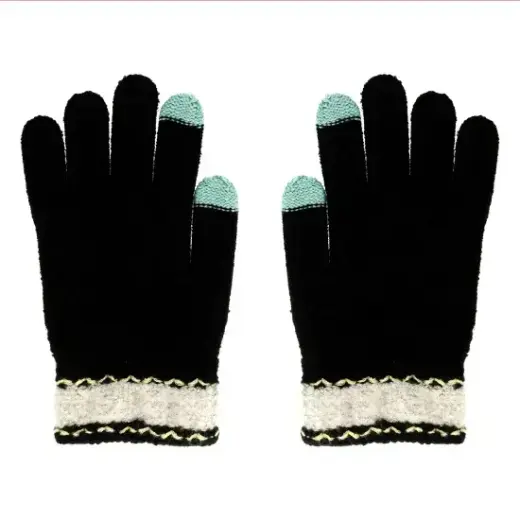 Gloves for touch screens BLACK WITH FLOWER Photo