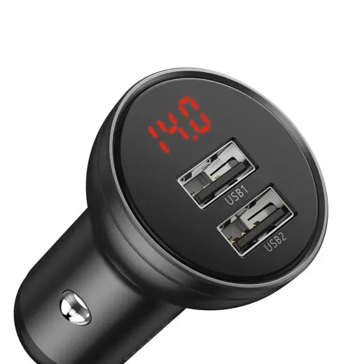 Зарядка для автомобиля Baseus Digital Display Dual USB 4.8A | 24W | USB-A, USB-C, micro USB, Lightning | с кабелем USB-A на USB-C, micro USB, Lightning в комплекте | с LCD дисплеем | черная Фото num