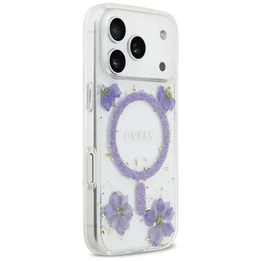 Case Guess Resin Flowers Glitter MagSafe for iPhone 17 Pro purple Foto 4