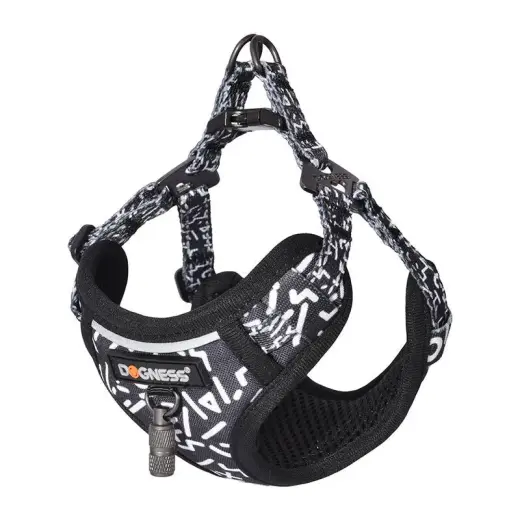 Dogness walking set leash+harness for dog (black and white) Photo