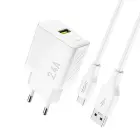 Dudao A23TEU 2.4A GaN USB-A Wall Charger with USB-A - USB-C Cable - White Foto 1