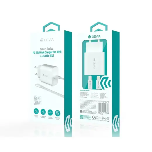 Devia wall charger Smart PD GaN 30W 1x USB-C white + cable USB-C - Lightning Foto 5