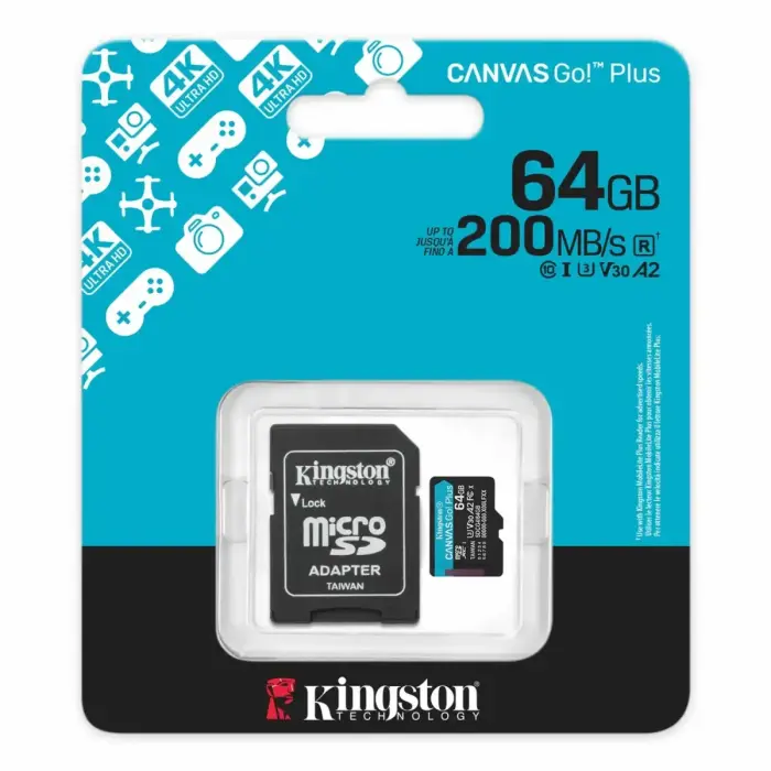 Kingston memory card 64GB microSDXC Canvas Go Plus Gen4 200MB/s A2 U3 V30 Card + Adapter Фото num