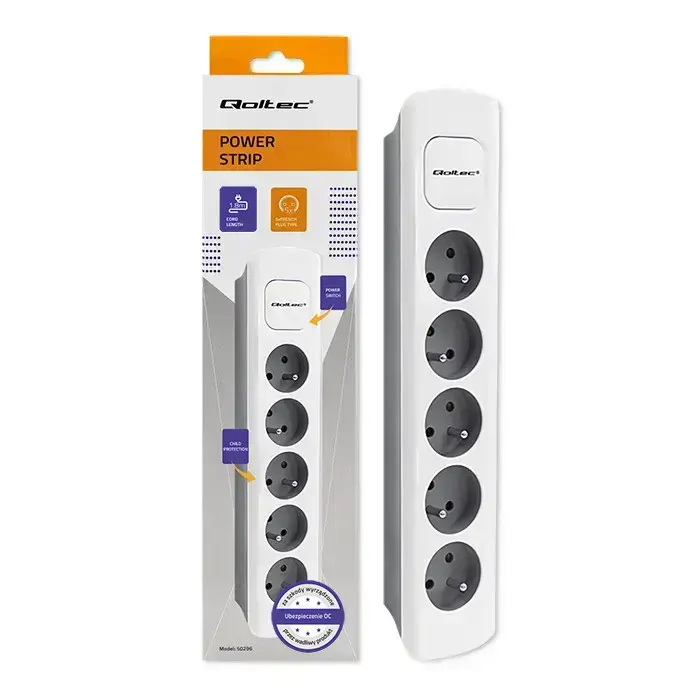 Qoltec Power strip | 5 sockets | 1.8m | White-grey