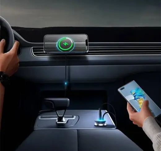 Baseus CW01 Magnetic Car Holder with 15W Wireless Charging + 25W USB-C Car Charger Black Фото num