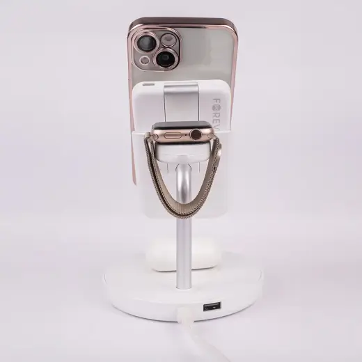 Forever MACS-100 magnetic wireless charging station with power bank white 5in1 Фото num