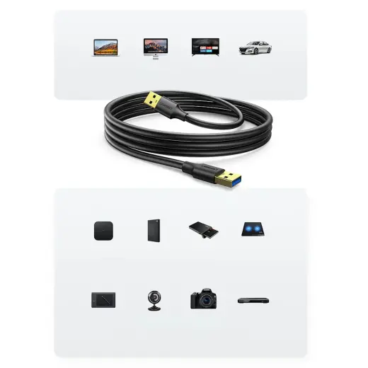 Ugreen cable USB-A - USB-A USB3.0 5Gb|s 0.5m black (US128) Foto 5
