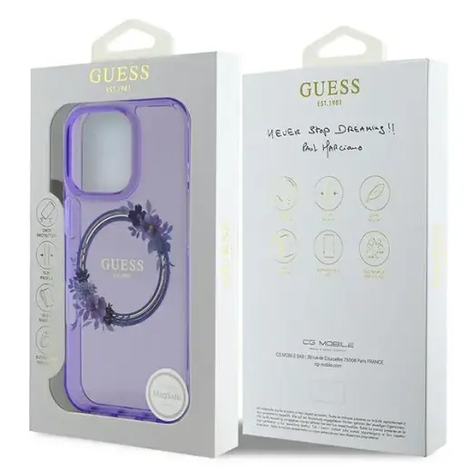 Guess GUHMP16LHFWFCU iPhone 16 Pro 6.3" purpurowy|purple hardcase IML Flowers Wreath MagSafe Фото num