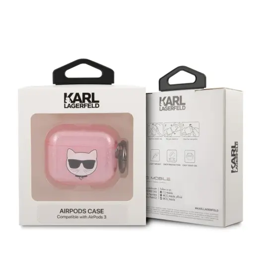 KLA3UCHGP Karl Lagerfeld TPU Glitter Choupette Head Силиконовый чехол для наушников Apple Airpods 3 розовый Фото num
