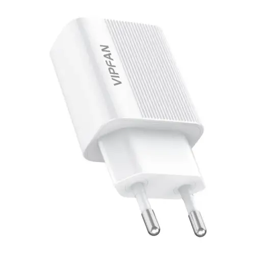Network charger Vipfan E01, 1x USB, 2.4A + USB-C cable (white) Foto 3