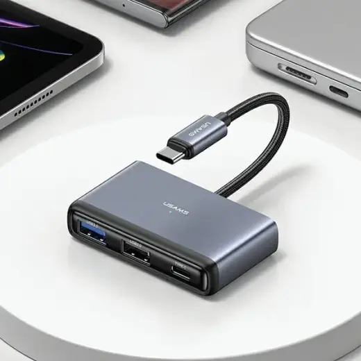 USAMS Adapter HUB 4w1 2xUSB 2.0|USB 3.0| USB-C szary|dark grey SJ627HUB01 (US-SJ627) Фото num