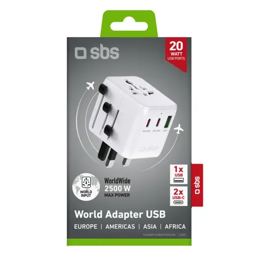 Universal travel adapter with USB-A and 2x USB-C P Фото num