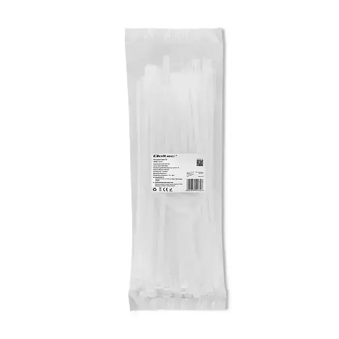 Qoltec Reusable Self-locking cable tie | 7.2*300 mm | Nylon UV | White Foto 2