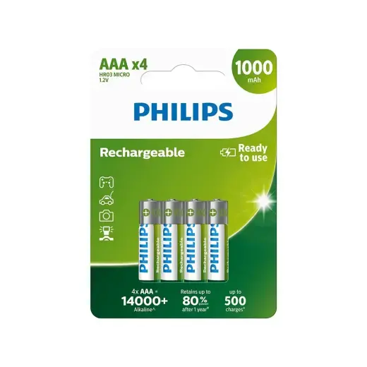 PHILIPS Rechargable battery AAA NiMH 1000mAh set of 4pcs.